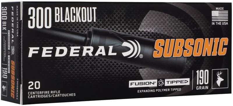Federal Subsonic, 300 Blackout, 190 Grain, Fusion Tipped, 1000 fps